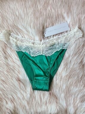 NWT Stella McCartney Green Satin Lace Bikini Cut Panty Size Large
